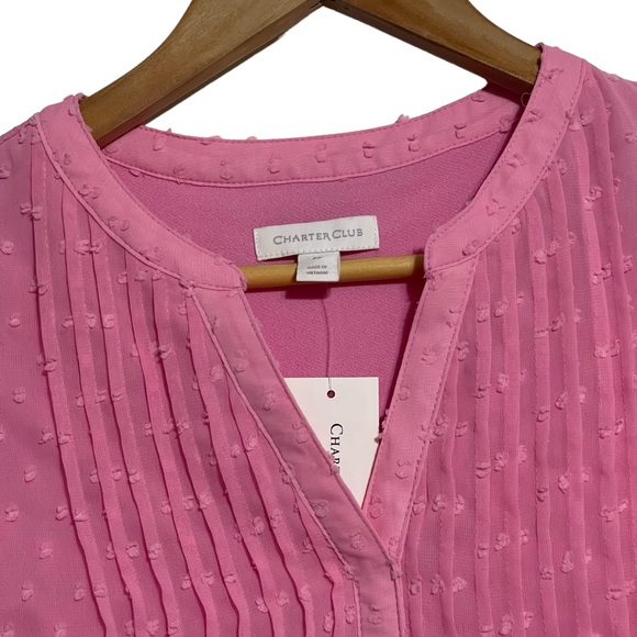 Charter Club Petite Double-Ruffle Textured Pintuck Top Pink - Picture 4 of 10